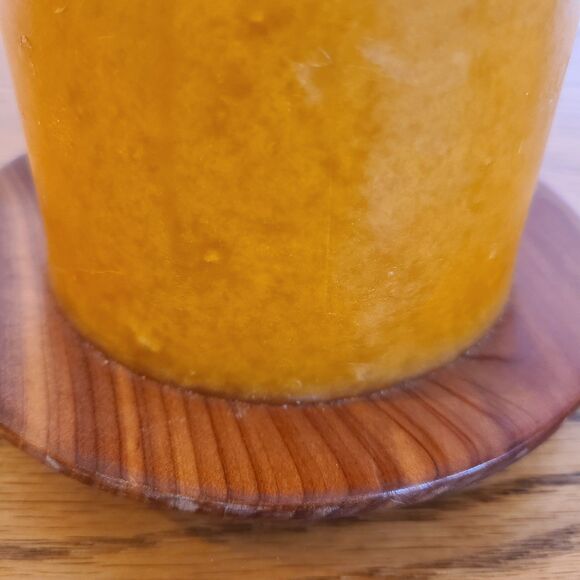 Vintage One Wick Pillar Candle With Red Cedar Wood Under-Plate Gold Amber Orange - Picture 5 of 7